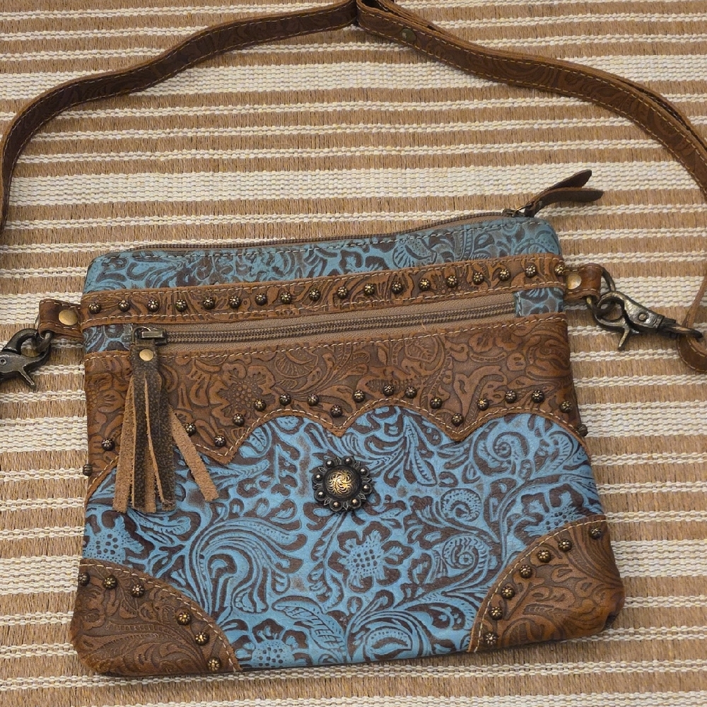 Brown and Blue Patterned Women's Bag